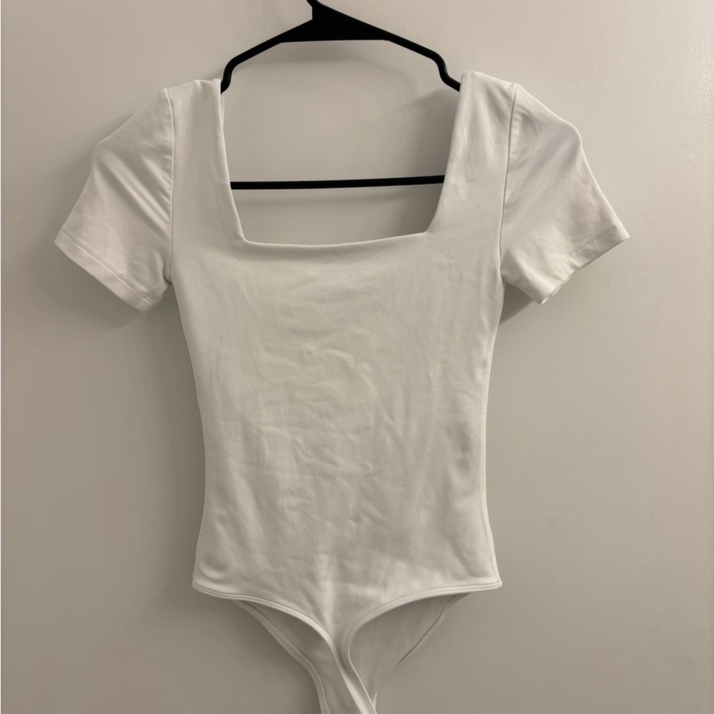 Aritzia White Fitted Square Neck Bodysuit